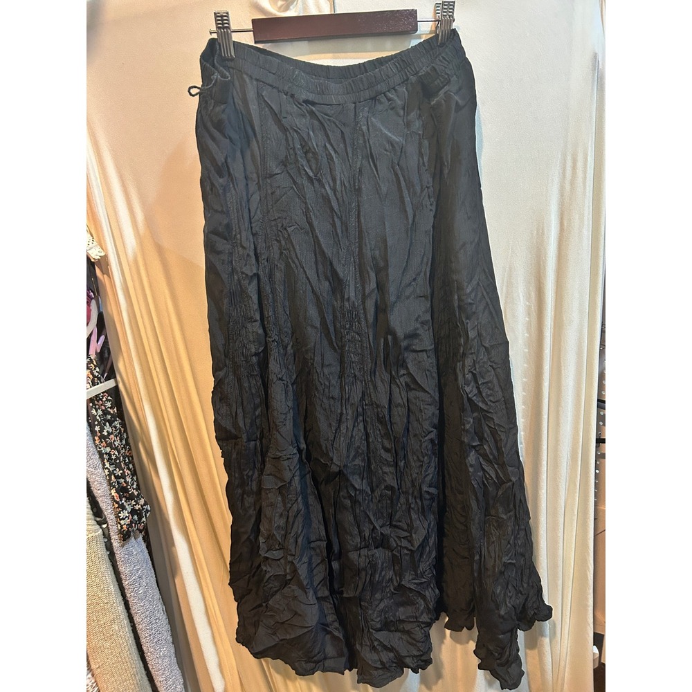 Multiples Black Maxi Skirt Rayon Blend Elastic Waist Flowy Boho Chic